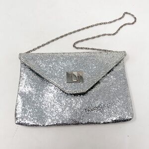 Style & Co Silver Glitter Bag Envelope Clutch Faux Leather RARE